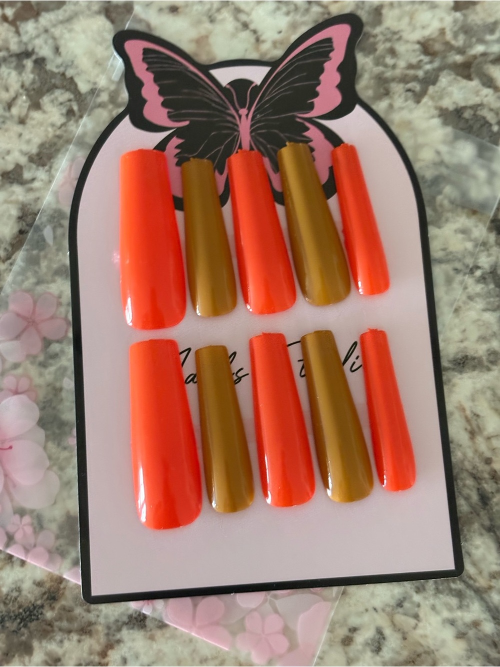 Orange and Olive Press-On Nail Set